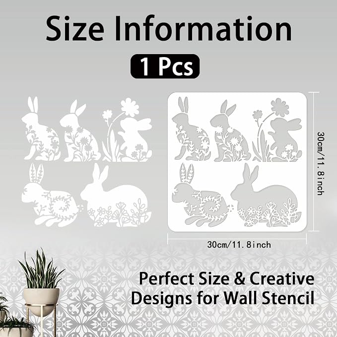 INFUNLY Easter Rabbit Stencil for Painting 11.8x11.8 Happy Spring Flower Wall - Image 2