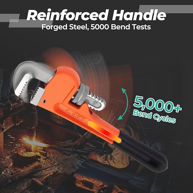 Heavy Duty 8 Inch Adjustable Pipe Wrench - Mini Straight Plumbing Tool for Tight Spaces & DIY Repairs