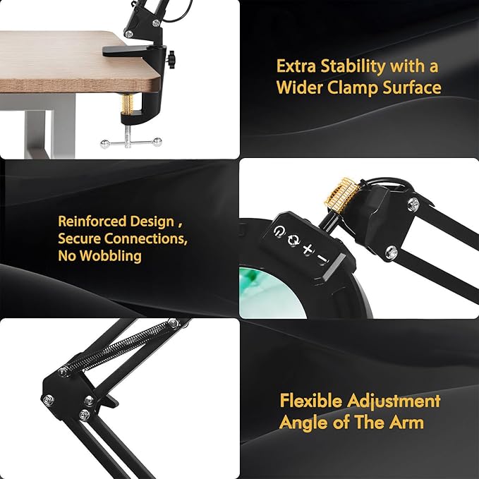 12X Magnifying Glass with Light and Stand, Magnifier with Light Hands Free, 2-in-1 & 5 Color Modes LED Lighted, Magnifying Reading Lamp for Craft Hobby Reading Painting Sewing Close Work