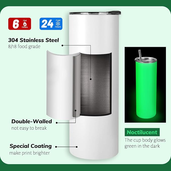 Joyclub 8 Pack Sublimation Tumblers Glow in the Dark 20 oz Bulk Blank Tumblers - Image 3