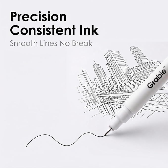 Grabie Micro Fineliner Pens, 6 Black Fine Line Waterproof Drawing Pens - Image 5