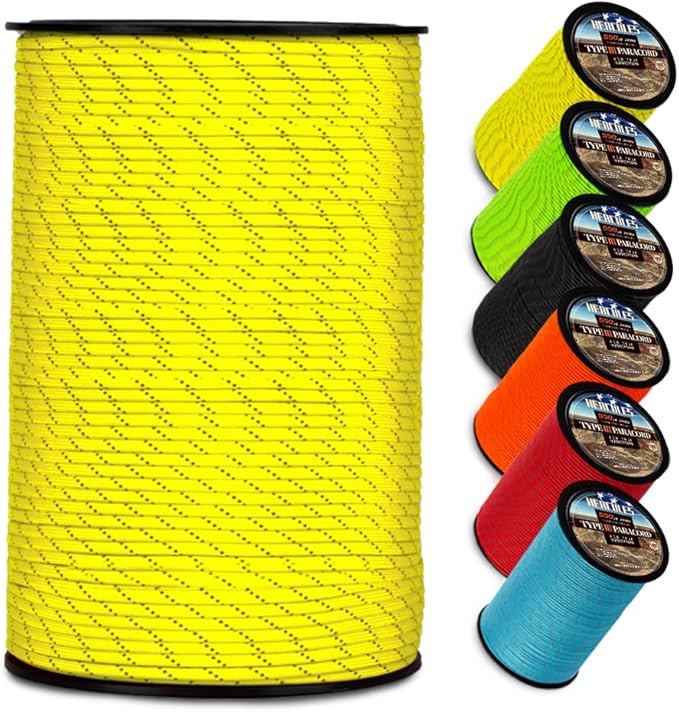 HERCULES Type III Paracord 550 Paracord Rope Parachute Cord, 100' Reflective for Camping Cord, Survival Rope