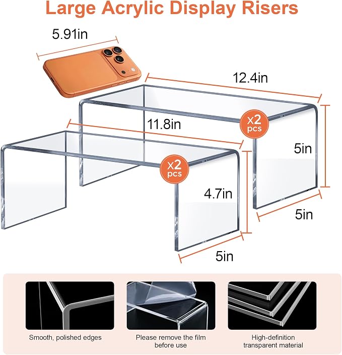 Large Acrylic Risers 4 Pcs - 5mm Thick Clear Display Risers - Image 2