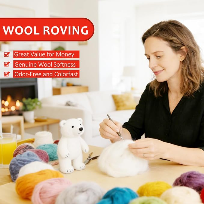 Felting Wool Red, 3.4oz Needle Felting Wool, Beginner Needle Felting Wool - Image 3