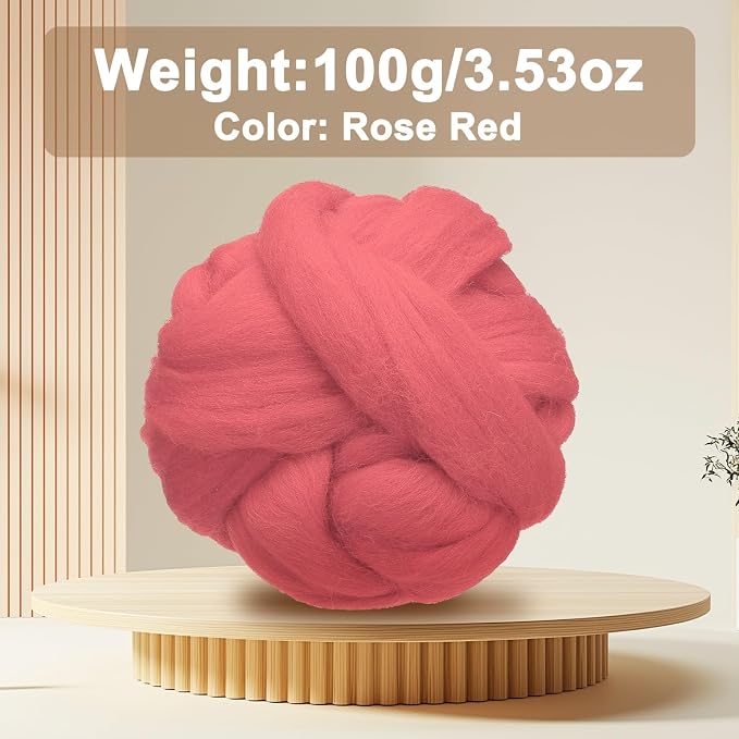 uxcell 3.53oz Wool Roving Yarn, Needle Felting Wool Fiber DIY Craft Needle Wet - Image 2