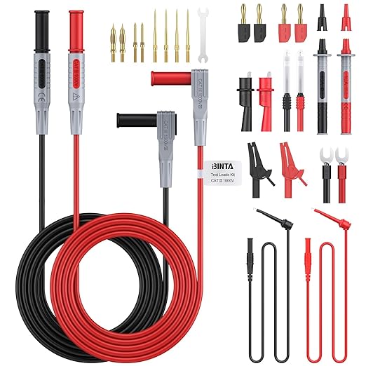 BINTA 27-Piece Silicone Multimeter Leads Kit with Replaceable Gold-Plated Test Probes 4PCS Alligator Clips Test Hook, Multimeter Leads Kit for Industrial Car Electrical Testing Home CAT Ⅲ 1000V 20A