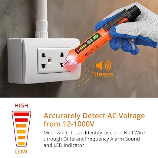 Neoteck Non-Contact AC Voltage Tester Pen, AC 12-1000V, LED Flashlight, Buzzer Alarm for Live/Null Wire Judgment