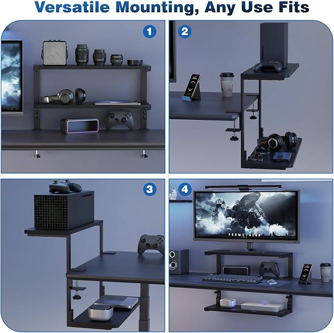 2-Tier Desk Extender, 22-inch Clamp-On Desk Shelf, Height-Adjustable Desktop - Image 4