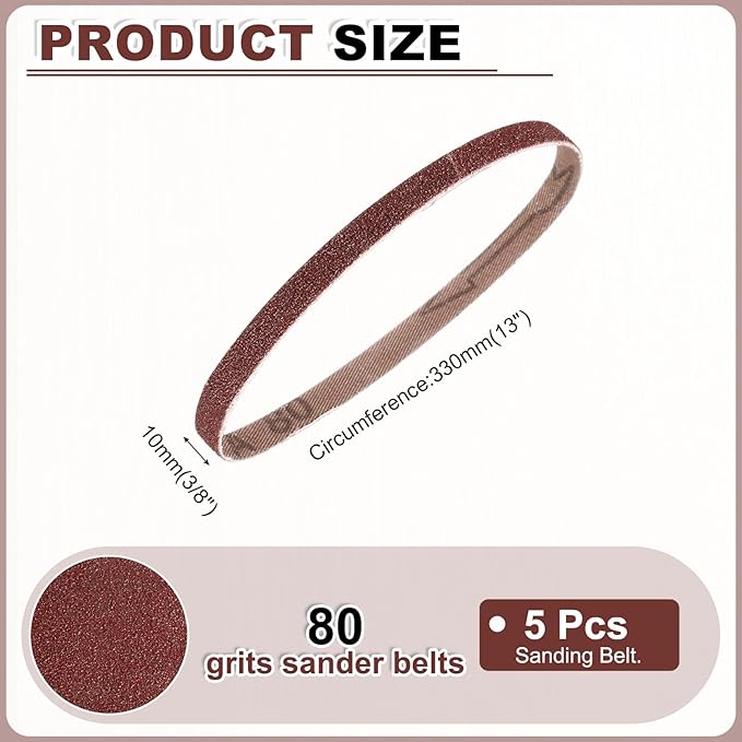 HARFINGTON 3/8 x 13 Inch Sanding Belts, 5 Pcs 80 Grits Aluminum Oxide Abrasive Belt Sander File Belt for Woodworking, Metal Polishing, Knife Sharpener