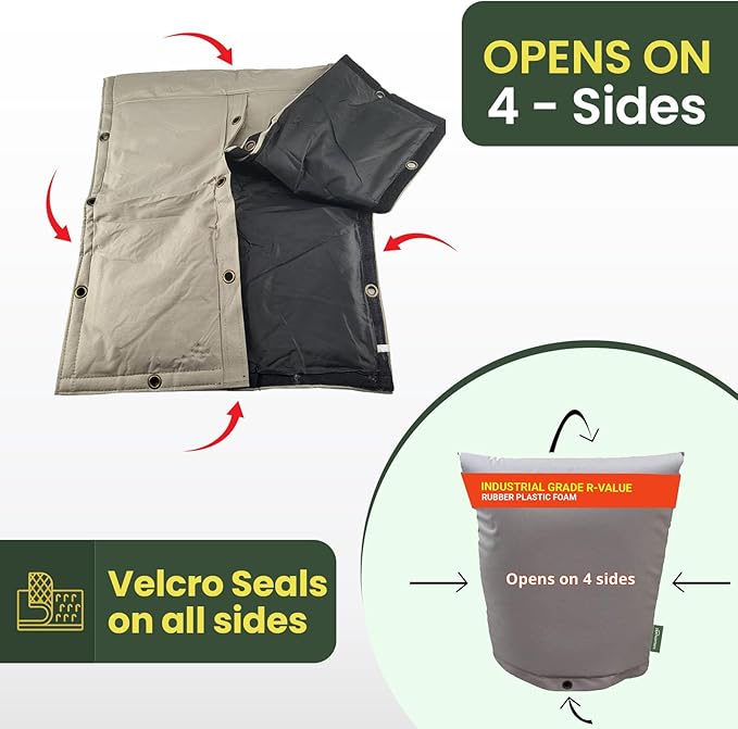 The Original Pipe Insulation Cover (5˚F) Winter Pipe Insulation (UV-Coated),Pump Cover, Sprinkler Irrigation Valve Cover, Backflow Preventer Freeze Protection (25W X 36H 4-Way)