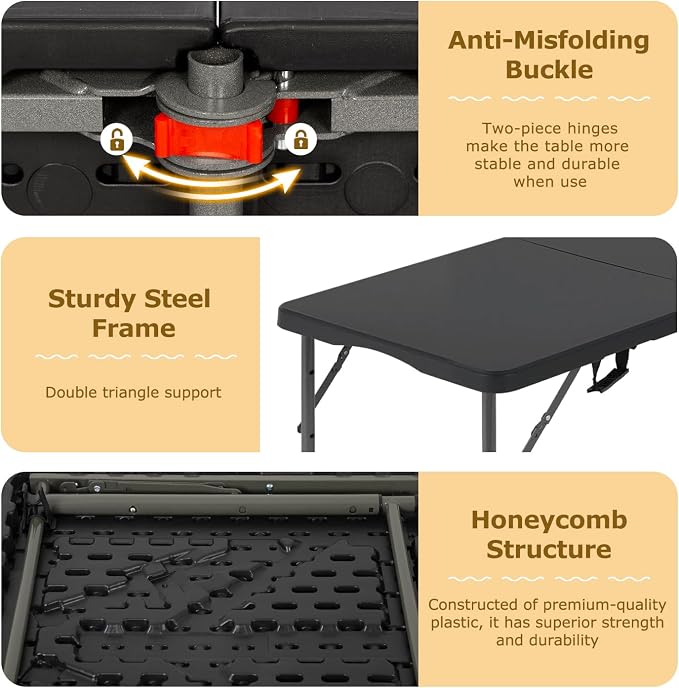 FDW 4FT Folding Table Half Portable Foldable Table Picnic Table - Image 6