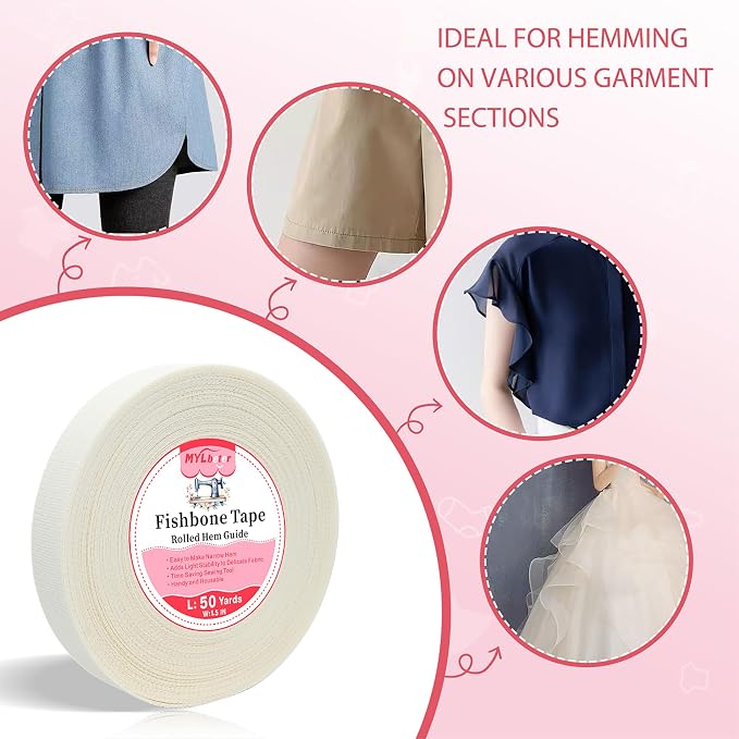 50 Yards Fishbone Rolled Hem Tape Ban Roll Tape - Image 5