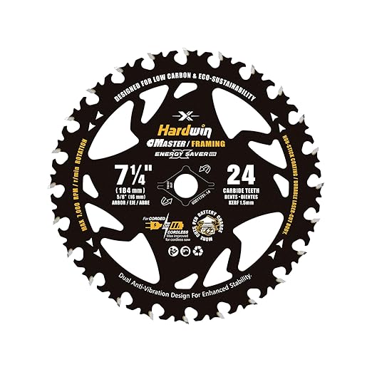 7 1/4 Inch Framing Circular Saw Blade-1Pack, 24T ATB Carbide Teeth, Lightweight for Cordless Saws. Super Thin Kerf for Cutting Wood, Plywood, MDF, OSB, Hardwood, Softwood & More.