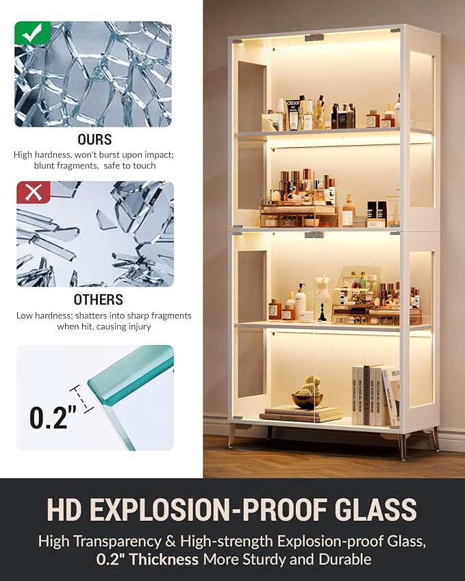 Glass Display Cabinet for Collectibles, 4-Tier Curio Cabinet - Image 4