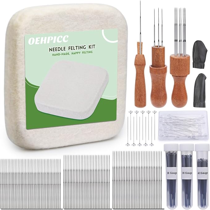 OEHPICC 128 Pcs Needle Felting Tool Kit, 6×6 Inch Wool Felting Pad, by OEHPICC