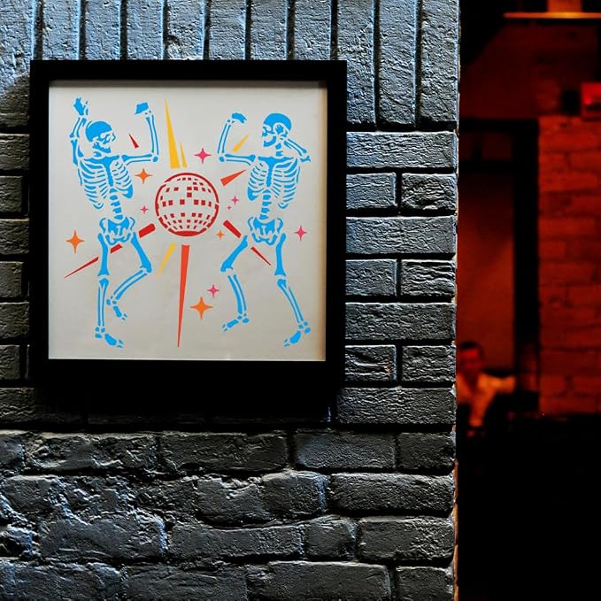 Dancing Skeletons Disco Ball Wall Painting Stencil, 11.8"x11.8" Skeleton - Image 5