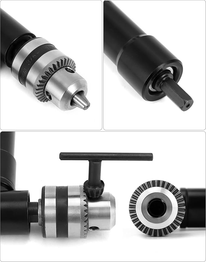 QWORK 90 Degree Right Angle Drill Attachment Adapter with 8mm Hex Compatibility for Power and Hand Drills