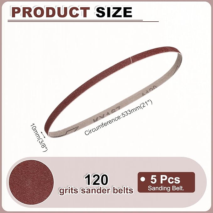 HARFINGTON 3/8 x 21 Inch Sanding Belts, 10 Pcs 120 Grits Aluminum Oxide Abrasive Belt Sander File Belt for Knife Sharpener, Woodworking, Metal Polishing