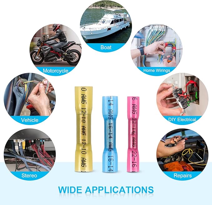 ZhiYo Heat Shrink Butt Connectors - Electrical Wire Connectors Kit - Insulated Waterproof Marine Automotive Wire Crimp Terminals - AWG 22 – 10 3 Sizes Butt Splice (50PCS)