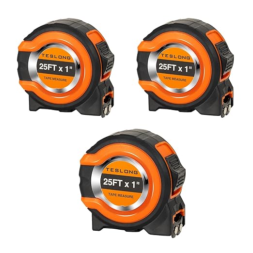 Teslong 3 Pack 25 ft Tape Measure, Retractable Magnetic Measuring Tape, 1/8 Fractions Easy Read Measuring Tape, Self-Locking Tape Measurer with Accuracy 1/32, Magnetic Tip Hook and Belt Clip
