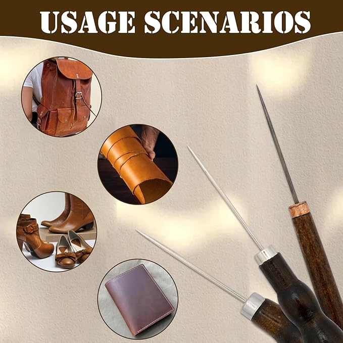 10pcs Scratch Awl Tool Gourd Shape Wooden Handle Awl Pin Punching for Leather Craft Cloth Pouch Hole, Wooden Handle DIY Handmade Maker Tool for Sewing, Punching, and Crafting