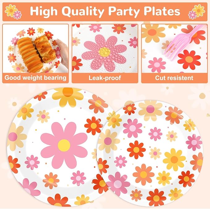 Qyeahkj 50 Guests Groovy Daisy Plates and Napkins Party Supplies Boho Hippie - Image 4