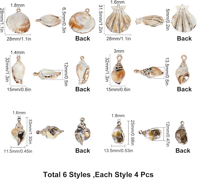 SUNNYCLUE 1 Box 24Pcs 6 Styles Sea Shell Pendants Electroplated Shell Charms - Image 2