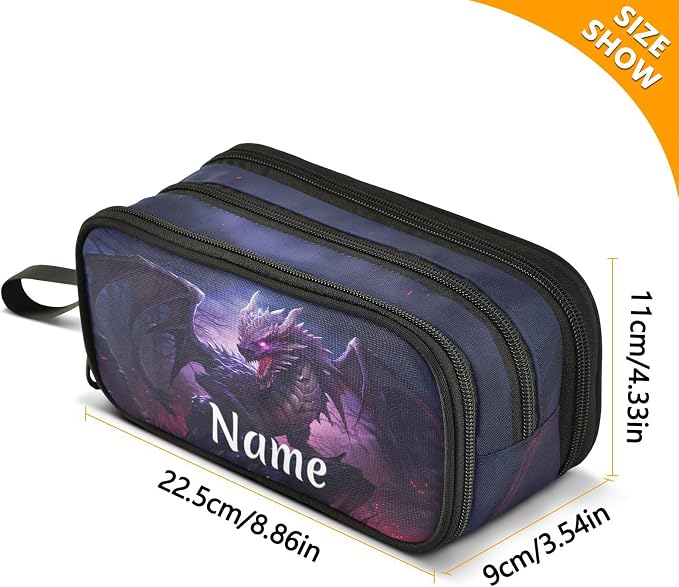 Custom Dragon Purple Pencil Case Box Boys Girls Personalized Name Large Pencil - Image 4
