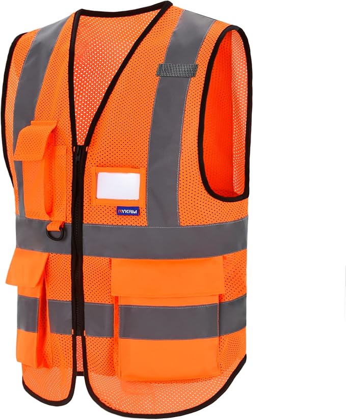 A-SAFETY High Visibility Mesh Safety Reflective Vest with Pockets and Zipper,Hi Vis Viz Reflective Safety Vest(Orange Mesh S)