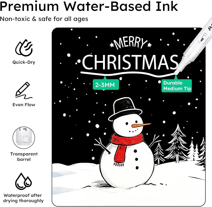 AKARUED White Acrylic Paint Markers, 8 Pack Acrylic White Paint Pen Sets - Image 3