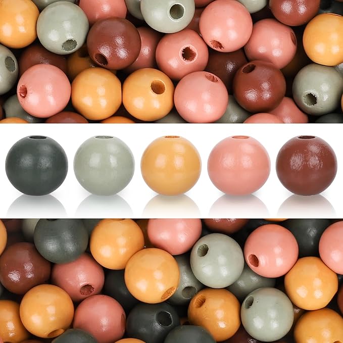 Whaline 240 Pcs Modern Boho Color Wooden Beads Sage Green Pink Orange Brown by Whaline