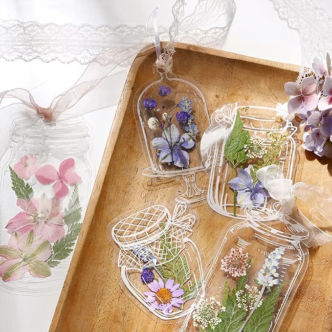 40Pcs Large Size DIY Bookmarks, Kaluofan Transparent Dried Flower Bookmarks by Kaluofan