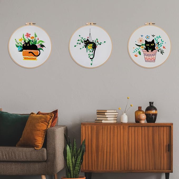 Nuberlic 3 Sets Cute Cat Embroidery Kit - Image 7
