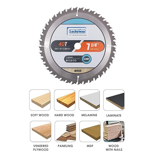 Luckyway 3-Pack 7-1/4 Inch 40T Crosscutting with 5/8 Inch Arbor TCT Circular Saw Blade for Cutting Wood