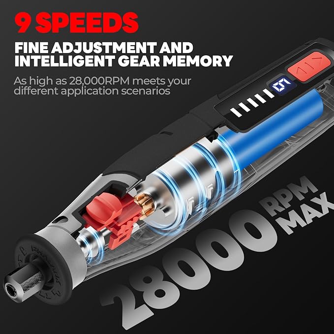PHALANX Cordless Rotary Tool Kit, 4V 4000mAh Battery, 80 Accessories, 9 Speed Settings, 28000 RPM Max, Type-C Charging (PRT-Black)
