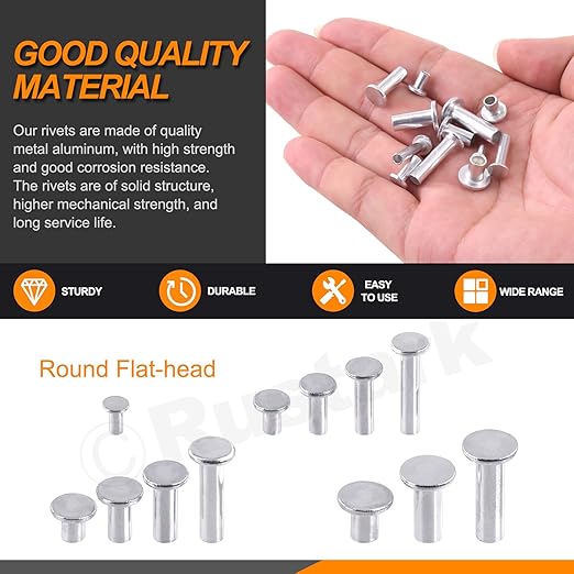 Round Flat Head Rivet Nuts Stud Rivet Semi-Tubular Silver Tone for Household Automobile Industry (M3 M4 M5 M6)
