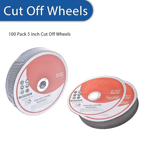 100 Pack 5 Inch Cut Off Wheels for Metal and Stainless Steel Cutting Discs for Angle Grinders 5 x .040 x 7/8 Inch