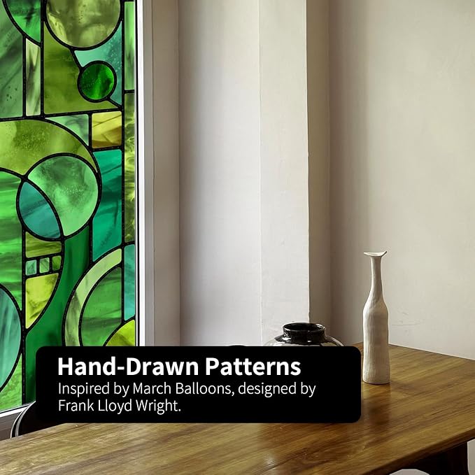 Original Hand Drawn Faux Stained Glass Window Film, Double-Sided Privacy Static - Image 5