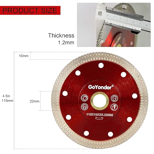 GoYonder 4.5 inch Super Thin Diamond Tile Blade, X Teeth Diamond Saw Blades for Cutting Porcelain Tiles Marbles