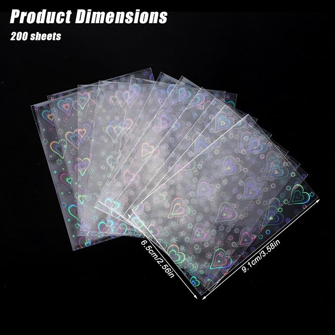 200pcs Love Heart-Shape Photocard Sleeves, 9.1x6.5cm/3.58x2.56in Holographic - Image 2
