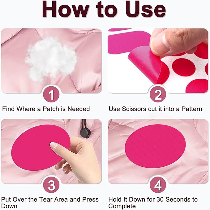 45PCS Nylon Repair Patch Self-Adhesive Pre-Cut Fabric Patch Down Jacket Repair Patches for Puffer Jackets Tenacious Tape Polyester Waterproof Lightweight Tent Repair Patch for Clothes Bag(Rose)