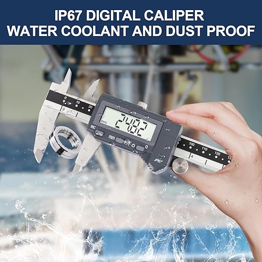 PEC Tools 6 Inch/150mm Digital Caliper & Made in US 6 Inch 16R Rule (32nds,64ths,50ths,100ths), Industrial-Grade Stainless Steel Caliper, IP67 Waterproof & Oil-Resistant, Inch/MM/Fraction Modes