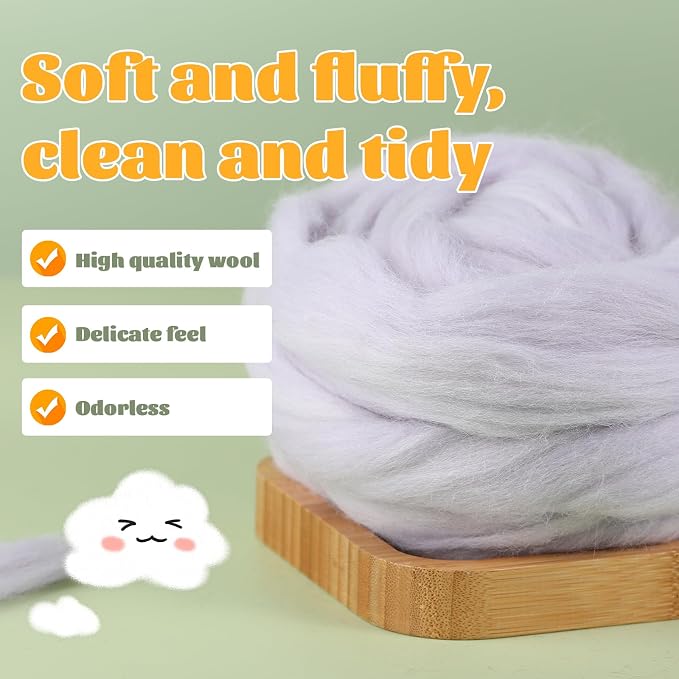 3.53oz Wool Roving, Fiber Roving Wool Top, Needle Felting Supplies, Pure Wools - Image 3