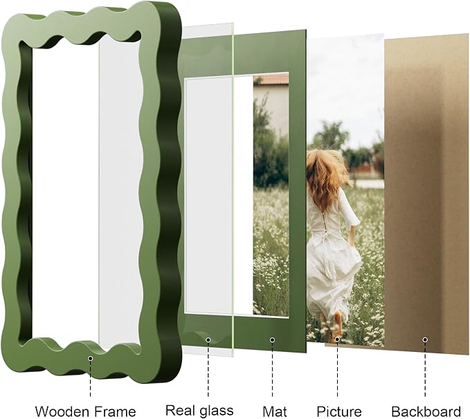 4x6 Picture Frame with Mat for 3.5x5, Wavy Edge Wooden Real Glass Photo Frame - Image 6