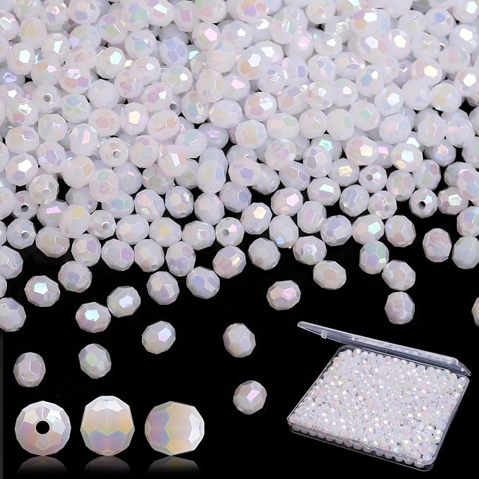 BONNY BOXX 500pcs 8mm Acrylic Faceted Round Crystal Beads White AB Loose Spacer by BONNY+BOXX