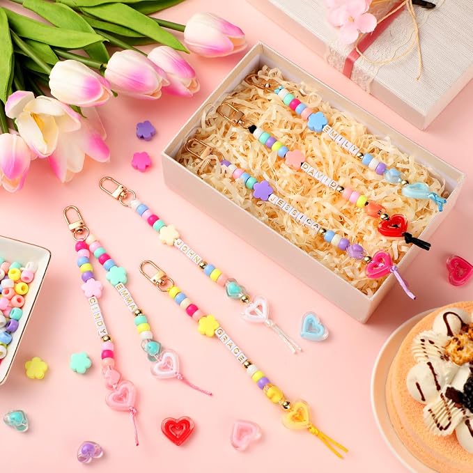 Landical 564 Pcs DIY Bead Keychain Kit Heart Shaped Key Chain Making Craft - Image 7