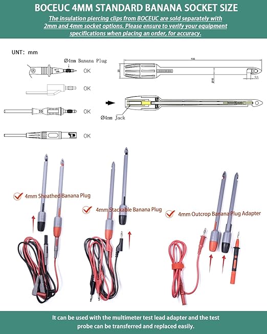 Heavy Duty Wire Piercing Probe, Multimeter Probes Kit for 2mm Standard Pin Tip