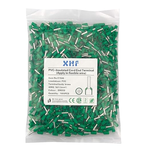 XHF 1000 PCS AWG 16/1.5mm² Wire Ferrules Insulated Copper Crimp Connectors, Crimp Pin Cord End Terminals Green