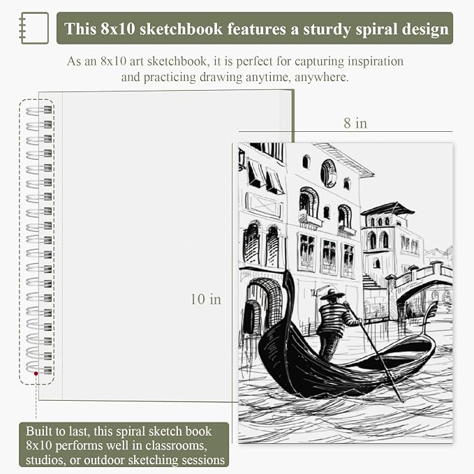 SuFly Spiral Bound Sketchbook 8x10, 100 Sheets Hardcover Sketch Books, - Image 2