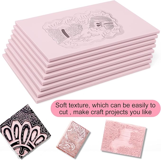 8 Pack 8"x6" Pale Pink Linoleum Blocks - Image 5